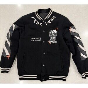 RGSTR Time Waits For No Man Fearless Varsity Skull Jacket Collarless Button Sz L